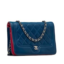 Chanel-Blue Chanel CC Quilted Lambskin Wallet On Chain Crossbody Bag-Blue