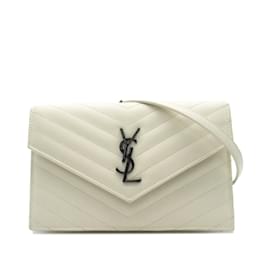 Saint Laurent-White Saint Laurent Grain De Poudre Cassandre Envelope Wallet on Chain Crossbody Bag-White