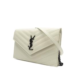 Saint Laurent-White Saint Laurent Grain De Poudre Cassandre Envelope Wallet on Chain Crossbody Bag-Blanc