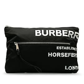 Burberry-Black Burberry Nylon Horseferry Print Clutch-Black