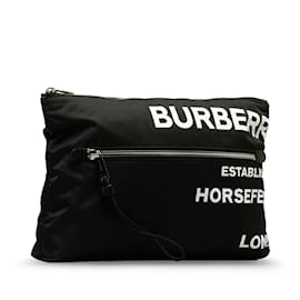 Burberry-Schwarze Burberry-Clutch aus Nylon mit Horseferry-Print-Schwarz