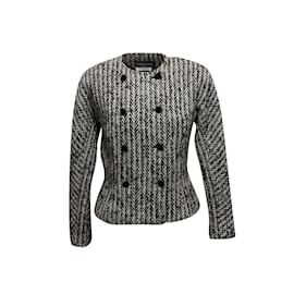 Calvin Klein-Vintage Schwarz-Weiße Calvin Klein Wolle Herringbone Jacke Größe US 8-Schwarz