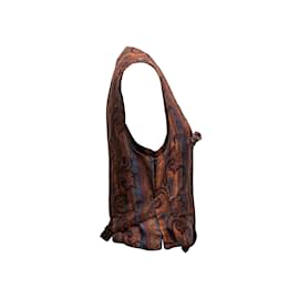 Hermès-Vintage Brown & Multicolor Hermes Silk Paisley Print Vest Size FR 50-Brown