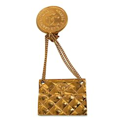 Chanel-Broche CC de sac à rabat matelassé Chanel dorée-Doré