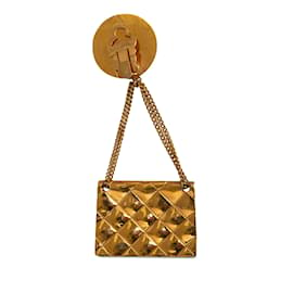 Chanel-Gold Chanel Quilted Flap Bag CC Brooch-Golden