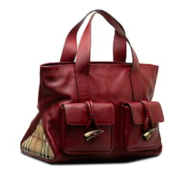 Burberry-Red Burberry Leather Horn Toggle Tote Bag-Red