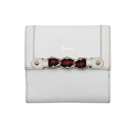 Gucci-White Gucci Leather Web-Trimmed Wallet-White
