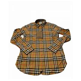 Burberry-Camisa oversize de algodón a cuadros vintage BURBERRY-Beige