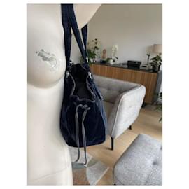Prada-Prada édition sac à main logo tessuto velours-Bleu,Bleu Marine