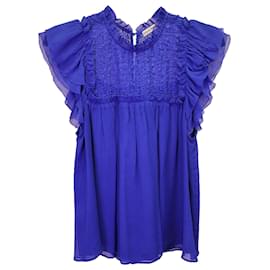 Ulla Johnson-Ulla Johnson Ruffle Sleeveless Blouse in Blue Silk-Blue