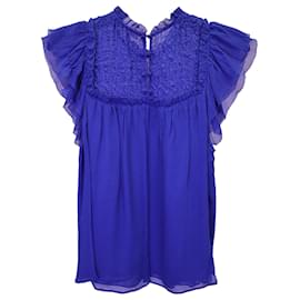 Ulla Johnson-Ulla Johnson Ruffle Sleeveless Blouse in Blue Silk-Blue