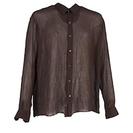 Dolce & Gabbana-Dolce & Gabbana Camisa transparente con botones en algodón marrón-Castaño