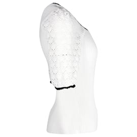 Maje-Maje Menta Crochet Sleeve Rib-Knit Top in White Viscose-White