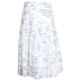 Kenzo-Kenzo Wave Mermaid Printed Midi Skirt in White Cotton-Other