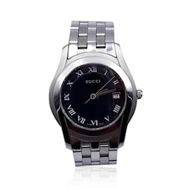Gucci-Mod de acero inoxidable plateado 5500 Reloj de pulsera de cuarzo M negro-Plata