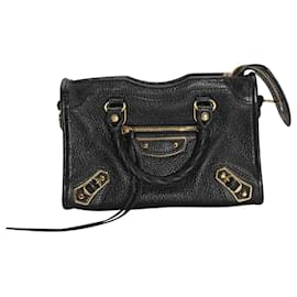 Balenciaga-Balenciaga Metallic Edge Nano City Bag in Black Leather-Black