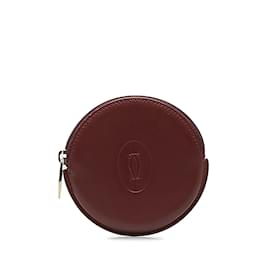 Cartier-Cartier Must De Cartier Leather Round Coin Purse Leather Coin Case in Good condition-Red