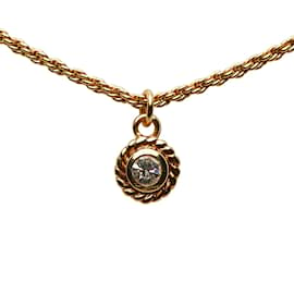 Dior-Rhinestone Pendant Necklace-Golden