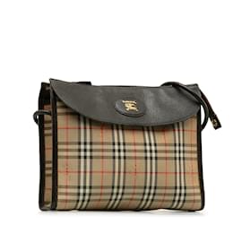 Burberry-Haymarket Check Canvas & Leather Crossbody Bag-Brown