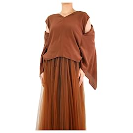 Autre Marque-Brown silk v-neck blouse - size UK 10-Brown