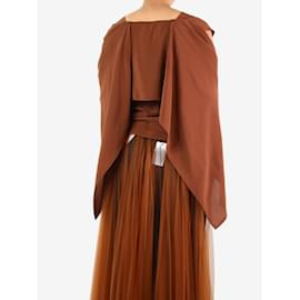 Autre Marque-Brown silk v-neck blouse - size UK 10-Brown
