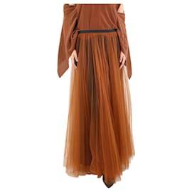Marni-Falda midi de tul plisada de seda marrón - talla UK 8-Castaño