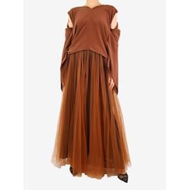 Marni-Brown silk pleated tulle midi skirt - size UK 8-Brown