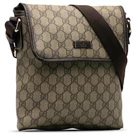 Gucci-Gucci Marrom Pequeno GG Supreme Flap Mensageiro-Marrom,Bege