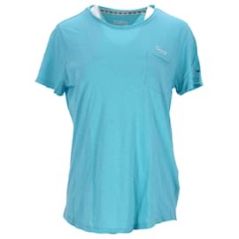 Tommy Hilfiger-Camiseta de algodón modal con bolsillo para mujer-Azul,Azul claro