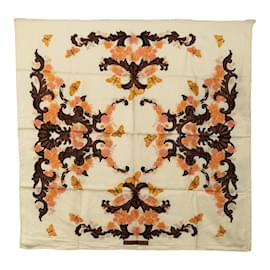 Dior-Floral Pattern Silk Scarf-Brown