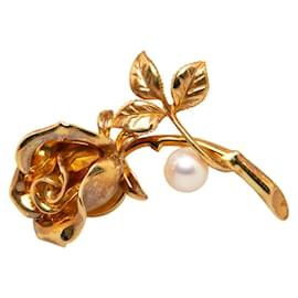 Mikimoto-Broche de perlas rosas-Dorado