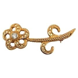 Dior-Dior Rhinestone Flower Brooch Metal Brooch in Good condition-Golden