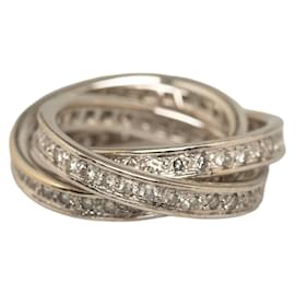 Cartier-Cartier 18k Diamond Three Bangles Full Trinity Ring Metal Ring in Excellent condition-Silvery