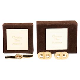Dior-Conjunto de alfinetes de gravata e abotoaduras com logotipo do CD-Dourado