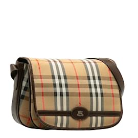 Burberry-Haymarket Check Canvas Shoulder Bag-Brown