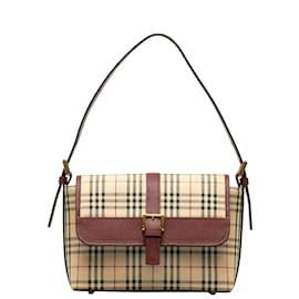 Burberry-House Check Canvas & Leather Shoulder Bag-Brown