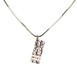 Dior-Dior Oblique Monogram Silver Pendant Necklace Metal Necklace in Good condition-Silvery