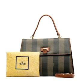 Fendi-Sac à main Fendi Pequin 2-en-1 en cuir PVC en très bon état-Marron