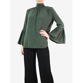 Fendi-Dark green silk neck-tie blouse - size UK 8-Green