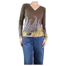 Etro-Brown paisley v-neck sweater - size UK 12-Brown