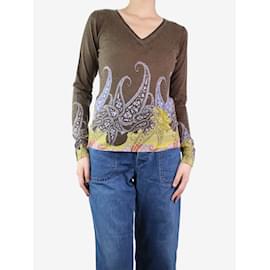Etro-Brown paisley v-neck sweater - size UK 12-Brown