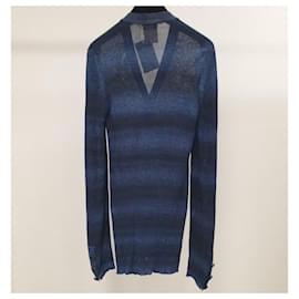 Chanel-Chanel Navy Striped Knit Cardigan-Blue
