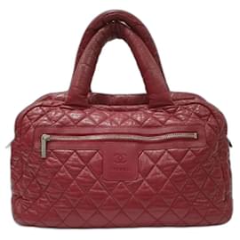 Chanel-CHANEL Bordeaux Leather Matelasse Boston Bag-Dark red