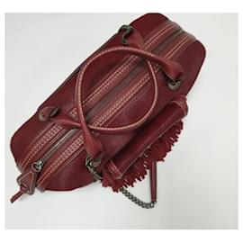 Chanel-Chanel Burgundy Pony Hair and Leather Fringe Paris-Dallas Bowling Bag-Dark red