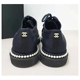 Chanel-Chanel Black Faux Pearl Beads Lace Up Sneakers-Black