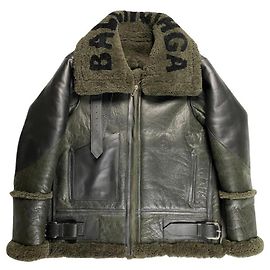 Giacca da aviatore in shearling verde scuro di Balenciaga Verde