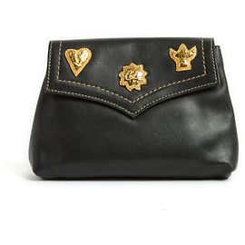 Christian Lacroix 1995clutch com joias de couro preto Preto