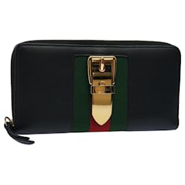 Gucci-GUCCI Silvi Web Sherry Line Long Wallet Leather Black Red 476083 auth 60085A-Black,Red