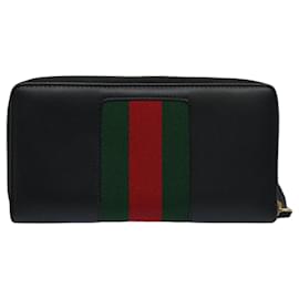 Gucci-GUCCI Silvi Web Sherry Line Long Wallet Leather Black Red 476083 auth 60085A-Black,Red