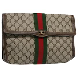 Gucci-GUCCI GG Supreme Web Sherry Line Clutch Bag Beige Red Green 89 01 007 auth 61533-Red,Beige,Green
